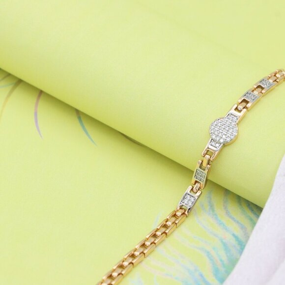 Elegant Rose Gold Bracelet with Pave Circle and Link Design, XPBL0653 - Picture 10 of 12